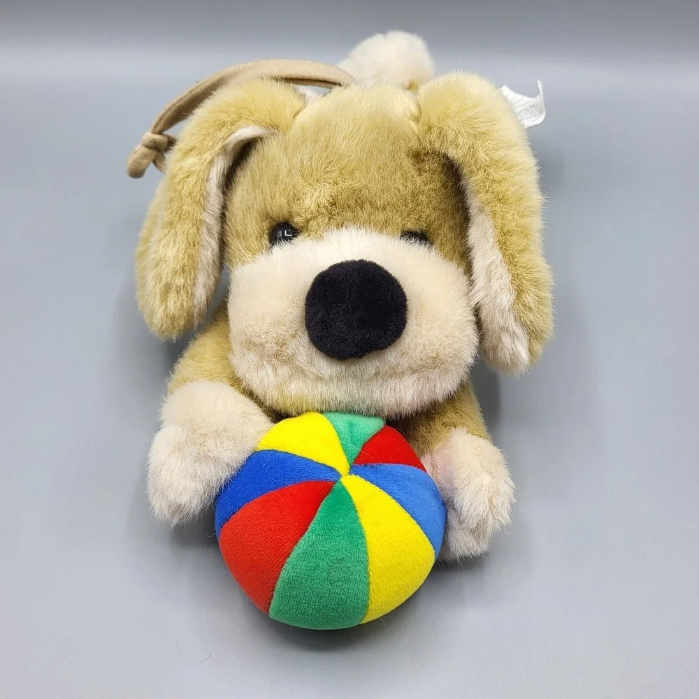Battat Musical Pull String Puppy Dog Plush Toy 14 Inch Multi-Color Ball Tan